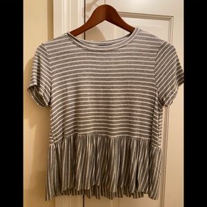 gray striped short sleeve top